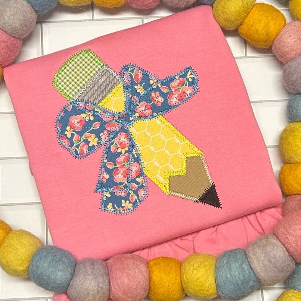 Applique Pencil bow shirt custom made to order